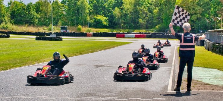 Karts at the finish line